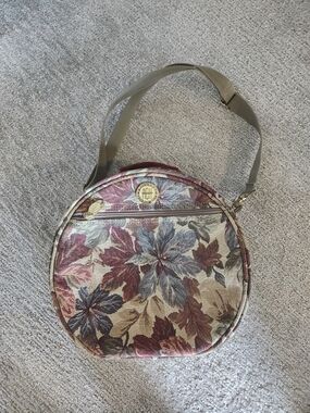 Vintage Floral Tapestry Round Travel Train Case/ Cosmetic Bag
